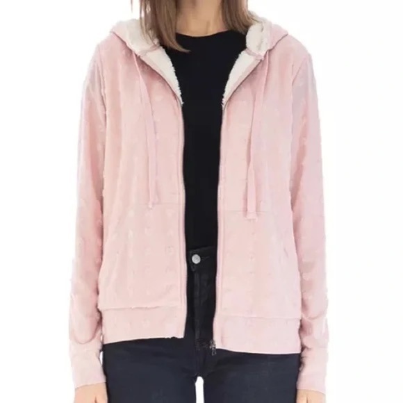B Collection by Bobeau Blush Hearts Zip Up Hooded Jacquard Jacket Size XS - Picture 5 of 6